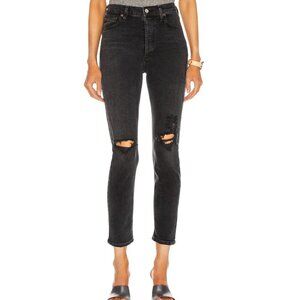Agolde Moto Black Skinny Jean Nico High Rise Slim Faded Distressing 30